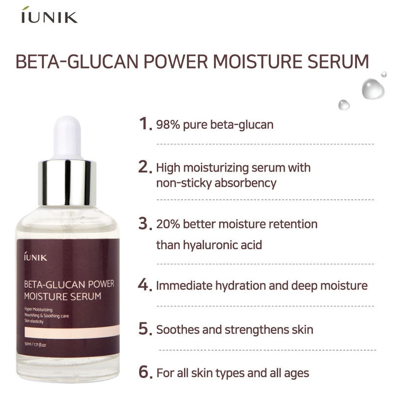 IUNIK –  Beta Glucan Power Moisture Serum 50 ml k beauty